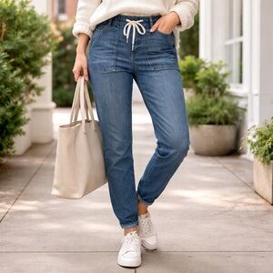 Judy Blue Pull-On Denim Jogger Jeans Drawstring Waist Patch Pocket Stretch 3/26